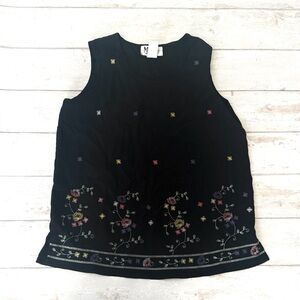 Women’s Size Small Black Sleeveless Tank Flower Floral Embroidery Maggie Sweet